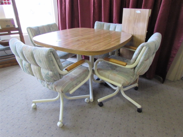 KITCHEN TABLE WITH 4 ROLLING CHAIRS