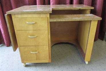WOOD LAMINATE SEWING DESK WITH 3 DRAWERS AND HINGED EXTENSION