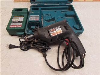 ELECTRIC DRILL AND 2 MAKITA BATTERY CHARGERS