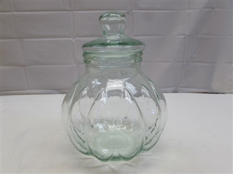 LARGE PRESSED GLASS JAR/CANISTER WITH LID