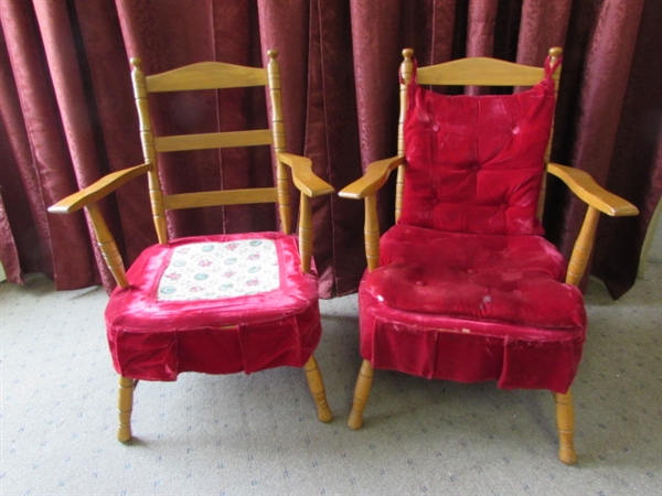 TWO VINTAGE CHAIRS WITH RED VELVET