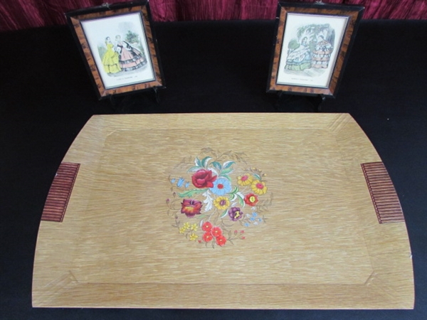 HASKO DELUXE TRAY AND ANTIQUE FASHION PICTURES