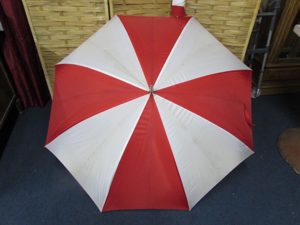 LARGE AMERICAN FLAG, CANE, UMBRELLA