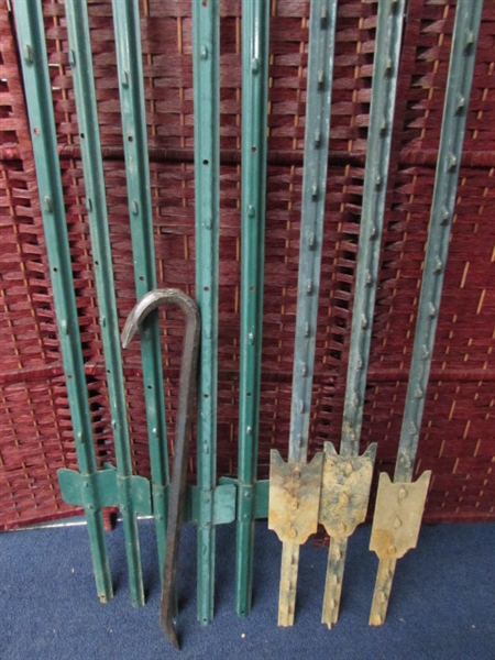 METAL FENCE POSTS AND CROW BAR
