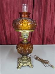 VINTAGE FENTON AMBER GLASS LAMP