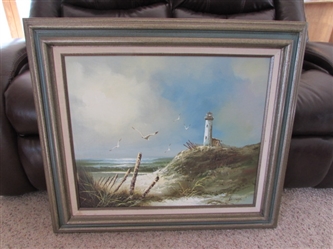 LIGHTHOUSE BY THE SEASIDE - ORIGINAL OIL ON CANVAS "HUTSON"