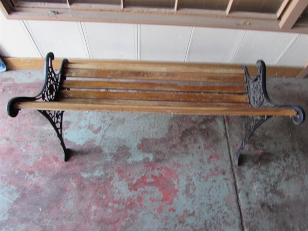 NICE HEAVY CAST IRON & WOOD SLAT BENCH