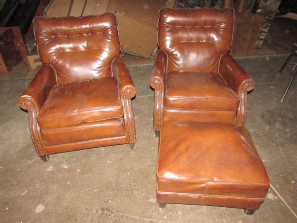 TWO VINTAGE ARMCHAIRS & AN OTTOMAN