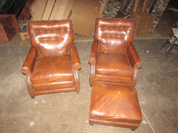 TWO VINTAGE ARMCHAIRS & AN OTTOMAN