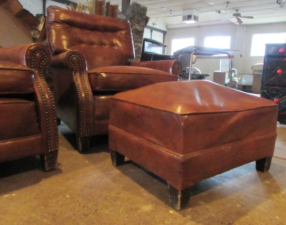 TWO VINTAGE ARMCHAIRS & AN OTTOMAN