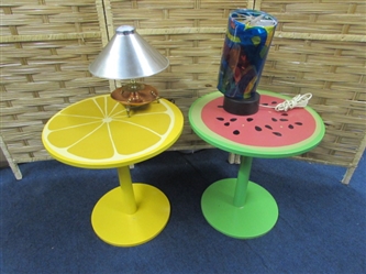 TWO FRUITY TABLES & SOME FAR OUT LAMPS