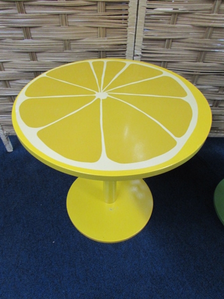 TWO FRUITY TABLES & SOME FAR OUT LAMPS