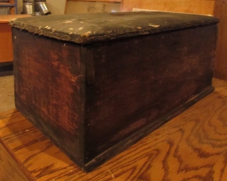 VERY OLD TRUNK WITH FAUX LEATHER HINGED LID