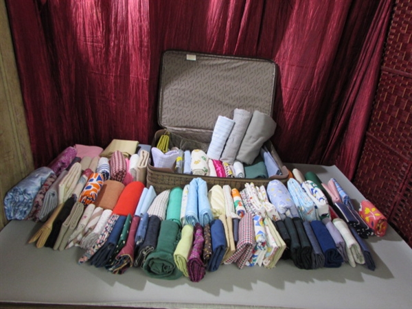 VINTAGE FABRIC SUITCASE OVERFLOWING WITH GREAT FABRIC!