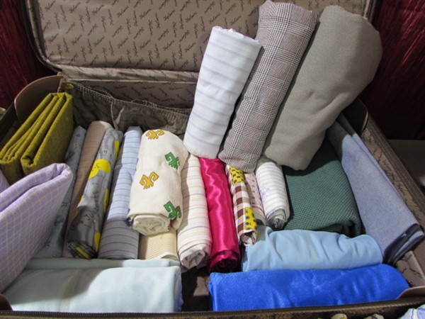 VINTAGE FABRIC SUITCASE OVERFLOWING WITH GREAT FABRIC!