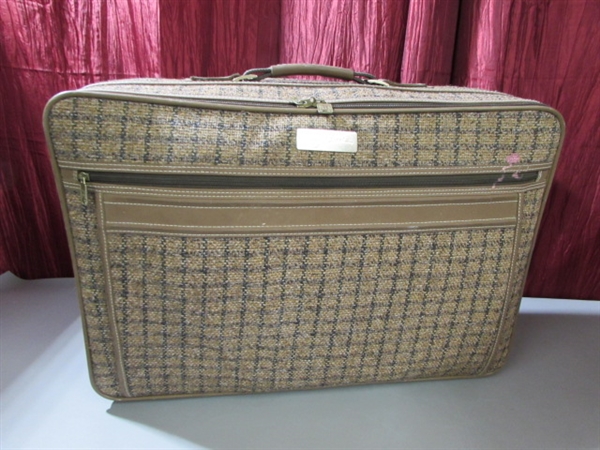 VINTAGE FABRIC SUITCASE OVERFLOWING WITH GREAT FABRIC!