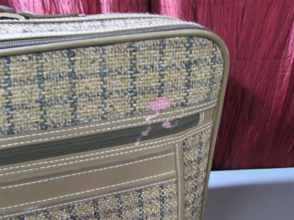 VINTAGE FABRIC SUITCASE OVERFLOWING WITH GREAT FABRIC!