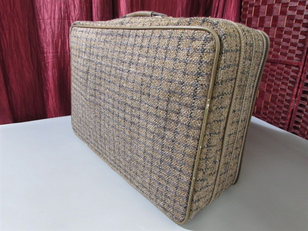 VINTAGE FABRIC SUITCASE OVERFLOWING WITH GREAT FABRIC!