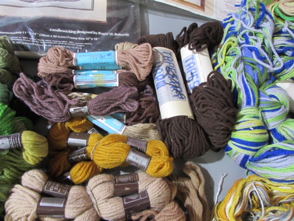 LARGE COLLECTION OF COUNTED X-STITCH & NEEDLEPOINT KITS + WOOL TAPESTRY YARN