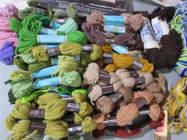 LARGE COLLECTION OF COUNTED X-STITCH & NEEDLEPOINT KITS + WOOL TAPESTRY YARN