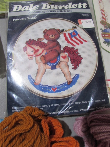 LARGE COLLECTION OF COUNTED X-STITCH & NEEDLEPOINT KITS + WOOL TAPESTRY YARN