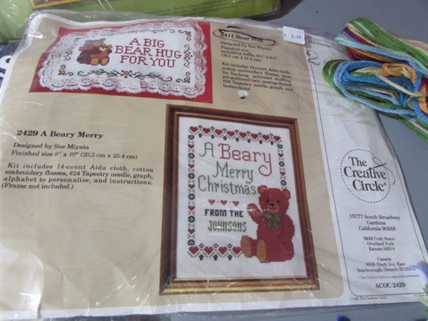 LARGE COLLECTION OF COUNTED X-STITCH & NEEDLEPOINT KITS + WOOL TAPESTRY YARN