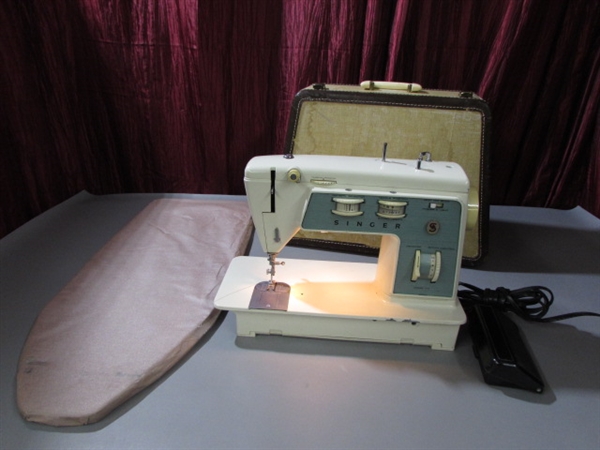 VINTAGE SINGER SEWING MACHINE & TABLETOP IRONING BOARD