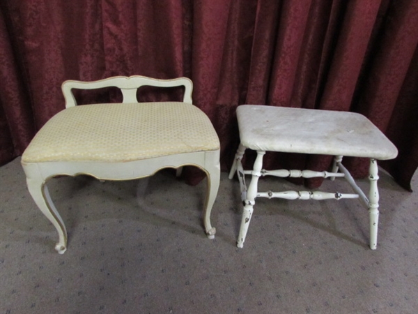 2 VINTAGE VANITY BENCHES