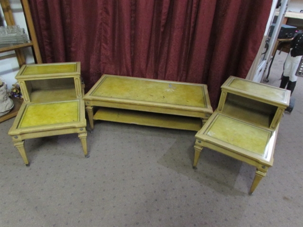 MATCHING VINTAGE WOOD END TABLES & A COFFEE TABLE