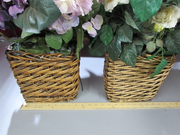 WOOD WALL SHELF & SILK FLORAL ARRANGEMENTS