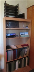 ANOTHER STURDY WOOD BOOKSHELF WITH BINDERS & OTHER OFFICE SUPPLIES