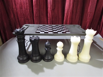 FOLDING CHESS BOARD & LARGE CHESS PIECE CANDLES