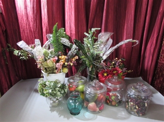 GLASS CANISTERS, VASES & FLOWERS