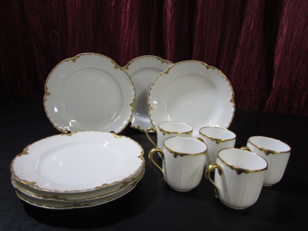 HAVILAND DEMITASSE CUPS, DESSERT PLATES, BLOWN GLASS RUFFLED EDGE BASKET & MORE