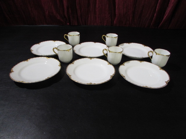 HAVILAND DEMITASSE CUPS, DESSERT PLATES, BLOWN GLASS RUFFLED EDGE BASKET & MORE