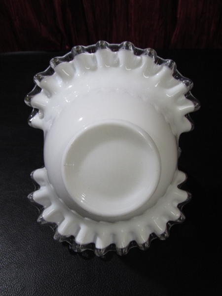 HAVILAND DEMITASSE CUPS, DESSERT PLATES, BLOWN GLASS RUFFLED EDGE BASKET & MORE