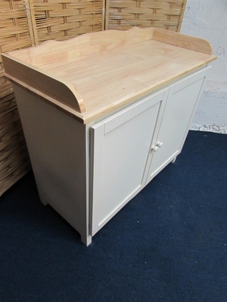 WHITE CABINET WITH WOOD TOP