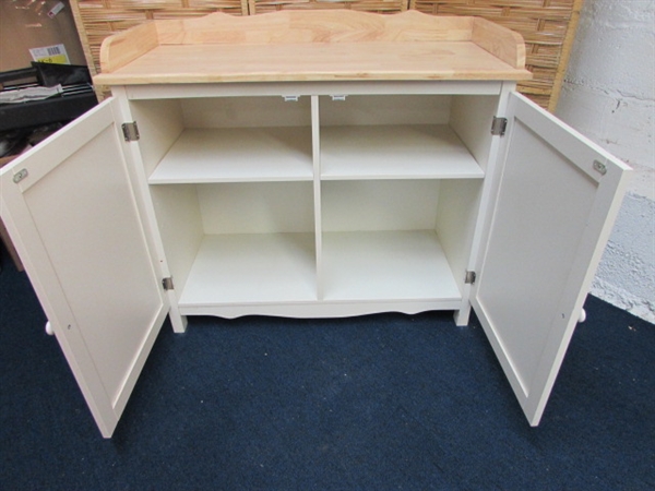 WHITE CABINET WITH WOOD TOP