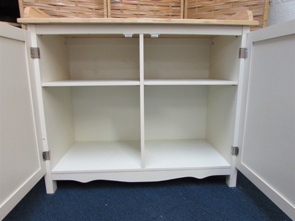 WHITE CABINET WITH WOOD TOP