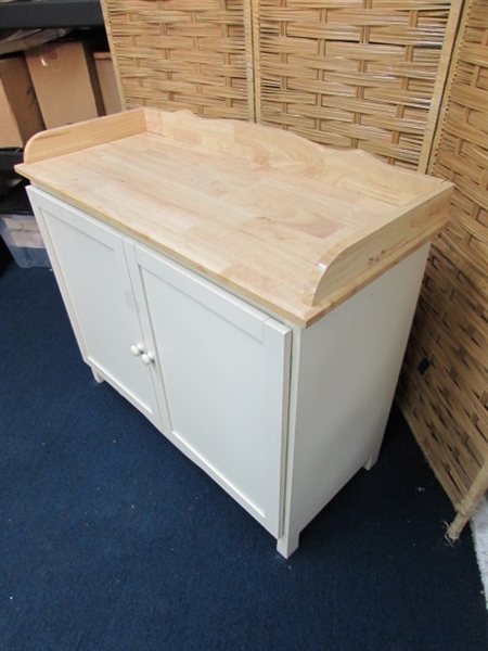 WHITE CABINET WITH WOOD TOP