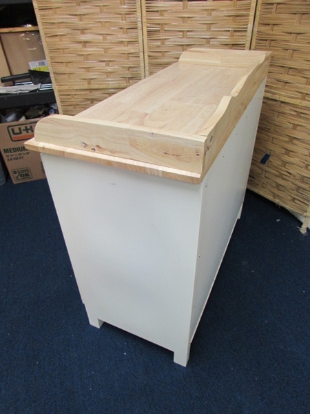 WHITE CABINET WITH WOOD TOP