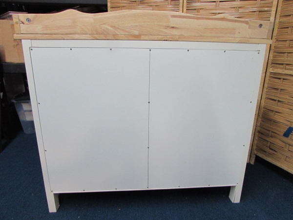 WHITE CABINET WITH WOOD TOP