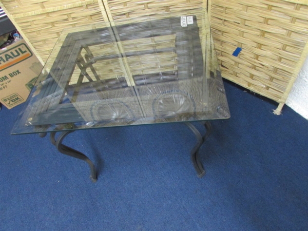 METAL & GLASS TABLE AND FOLDING TABLE