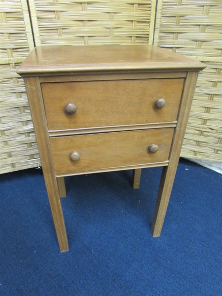 SMALL TABLE W/ DRAWERS FULL OF SEWING SUPPLIES