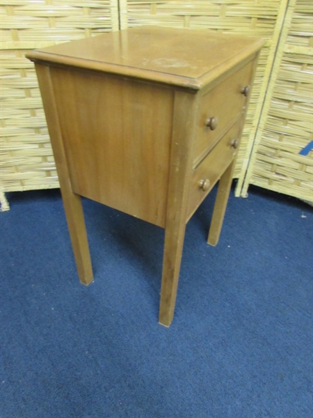 SMALL TABLE W/ DRAWERS FULL OF SEWING SUPPLIES