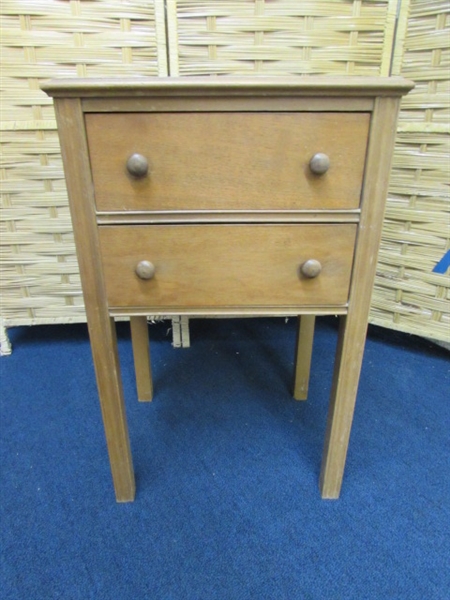 SMALL TABLE W/ DRAWERS FULL OF SEWING SUPPLIES