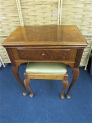 VINTAGE SEWING MACHINE CABINET & STORAGE STOOL