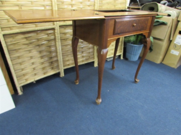 VINTAGE SEWING MACHINE CABINET & STORAGE STOOL