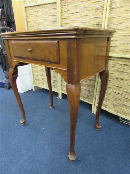 VINTAGE SEWING MACHINE CABINET & STORAGE STOOL