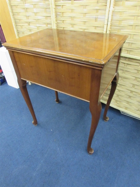 VINTAGE SEWING MACHINE CABINET & STORAGE STOOL